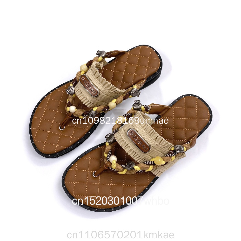 Flip Flop Leather Men - Nieuwe retro geweven damespantoffels met dikke