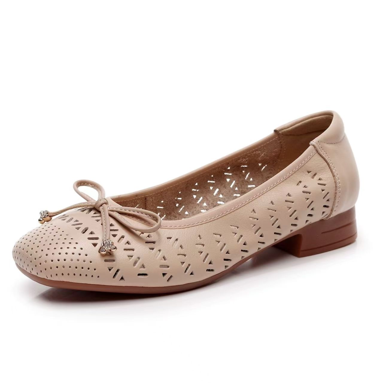 Casual Sandal Leather - Dames Echt Lederen Holle Vlinderstrik Nude