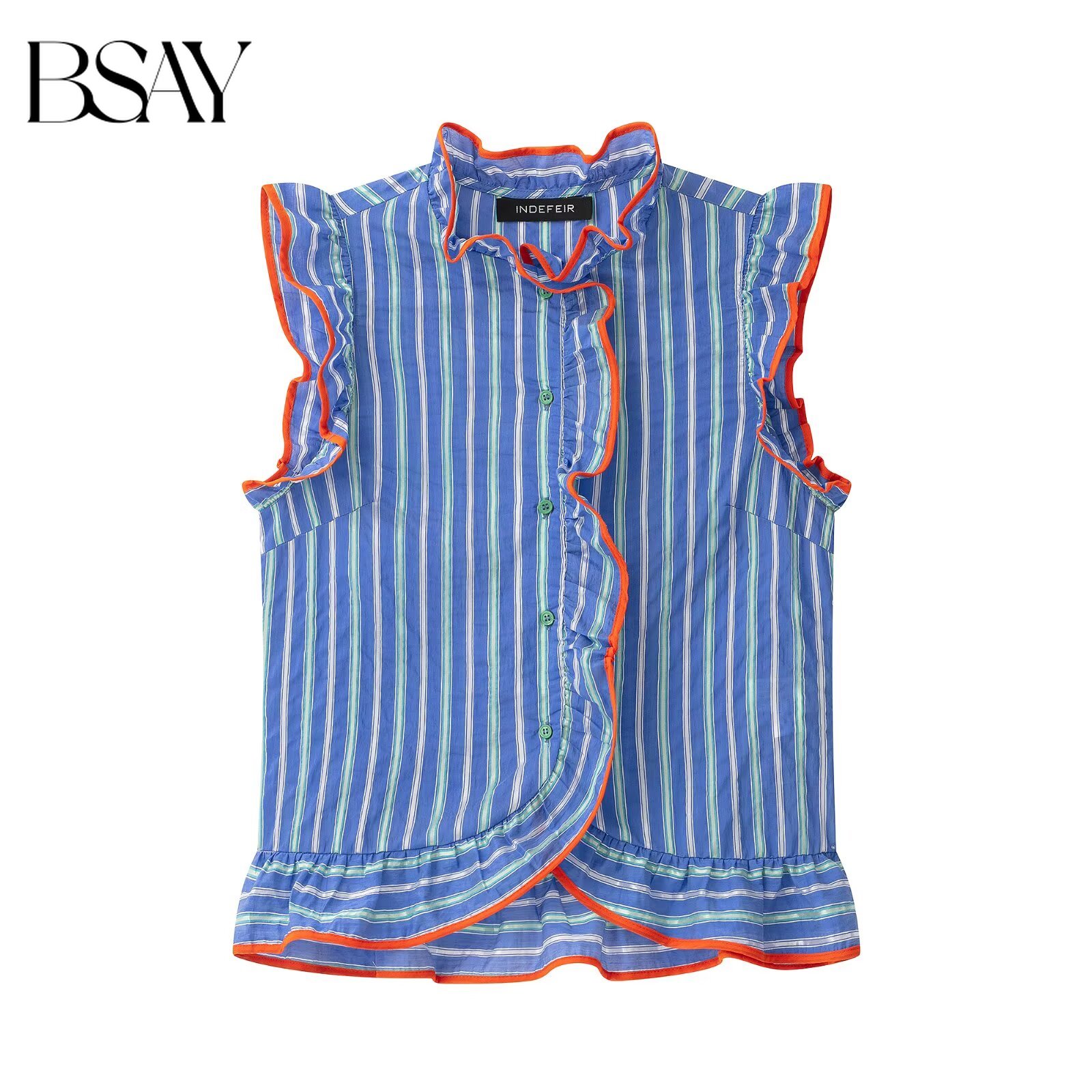 Shirt Camp Collar - BSAY Dames kleurrijke gestreepte mouwloze blouse
