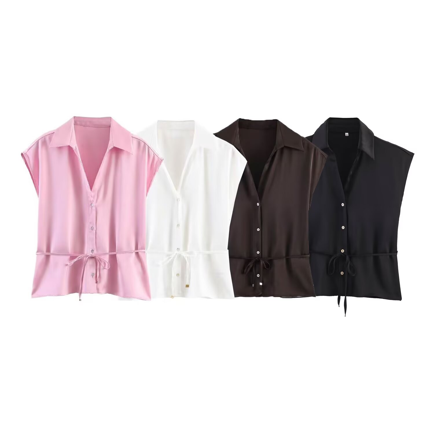 Shirt Camp Collar - Willshela damesmode met riem, effen blouse
