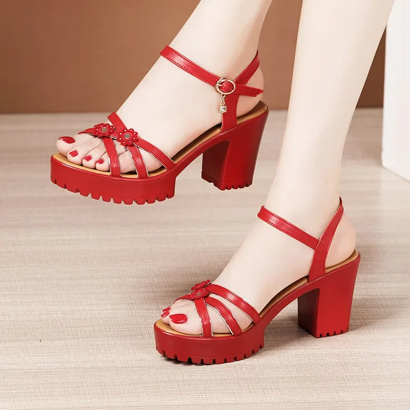 Casual Sandal Leather - 8cm Kleine Maat 32-43 Elegante Bloemrijke